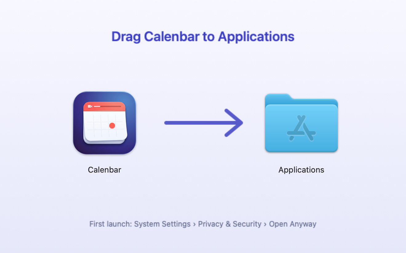 The disk image window: the Calenbar icon, an arrow, and the Applications folder